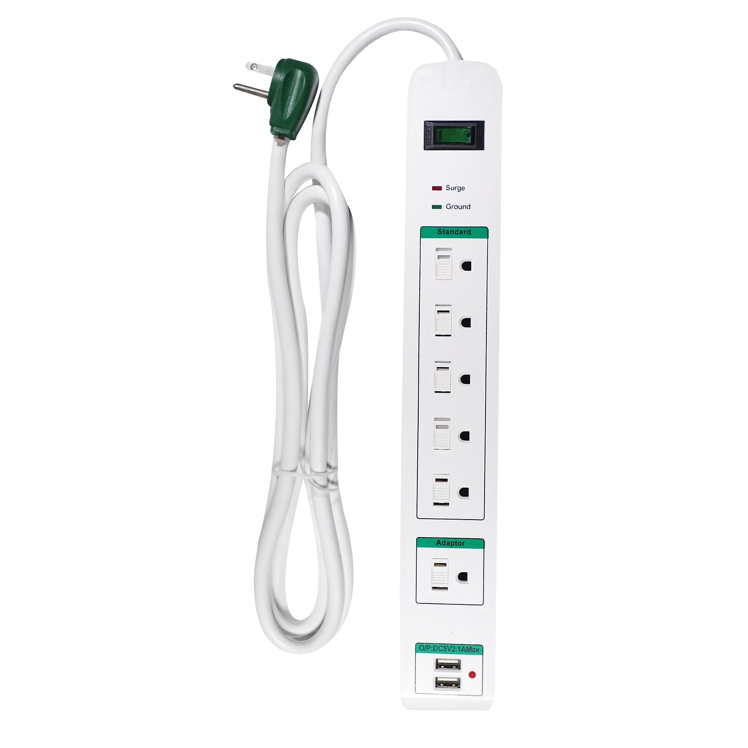 GoGreen Power 6 Surge Protector, 6 Outlet, White (GG-16326USB)