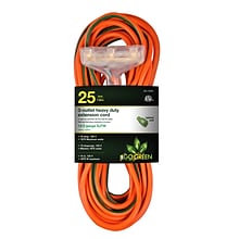 GoGreen Power 25 Indoor/Outdoor Extension Cord, 3-Outlet, 12 AWG, Orange (GG-15225)