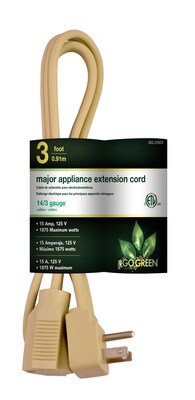 GoGreen Power 14/3 3 Appliance Cord 3pk, Beige - GG-25603