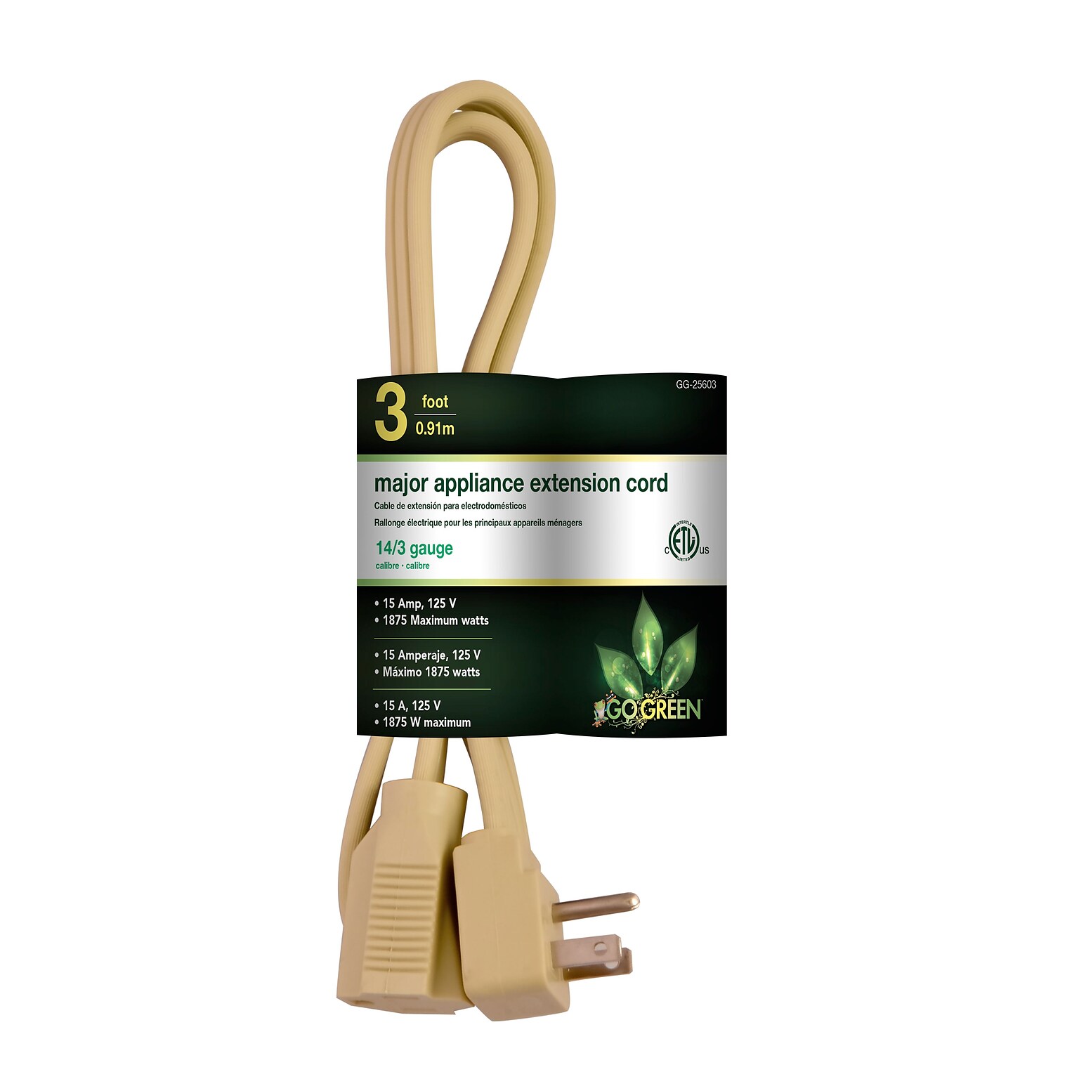 GoGreen Power 14/3 3 Appliance Cord 3pk, Beige - GG-25603