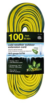 GoGreen Power 16/3 100 Heavy Duty Cold Weather Extension - Lighted End, Yellow - GG-17700
