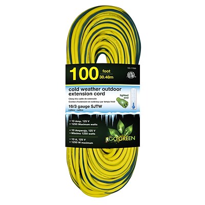 GoGreen Power 16/3 100 Heavy Duty Cold Weather Extension - Lighted End, Yellow - GG-17700