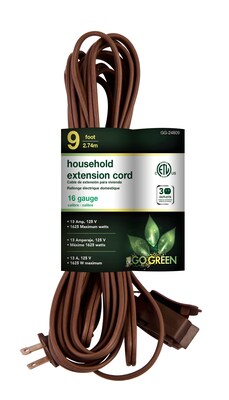 GoGreen Power 16/2 9' Household Extension Cord 10pk, Brown - GG-24809