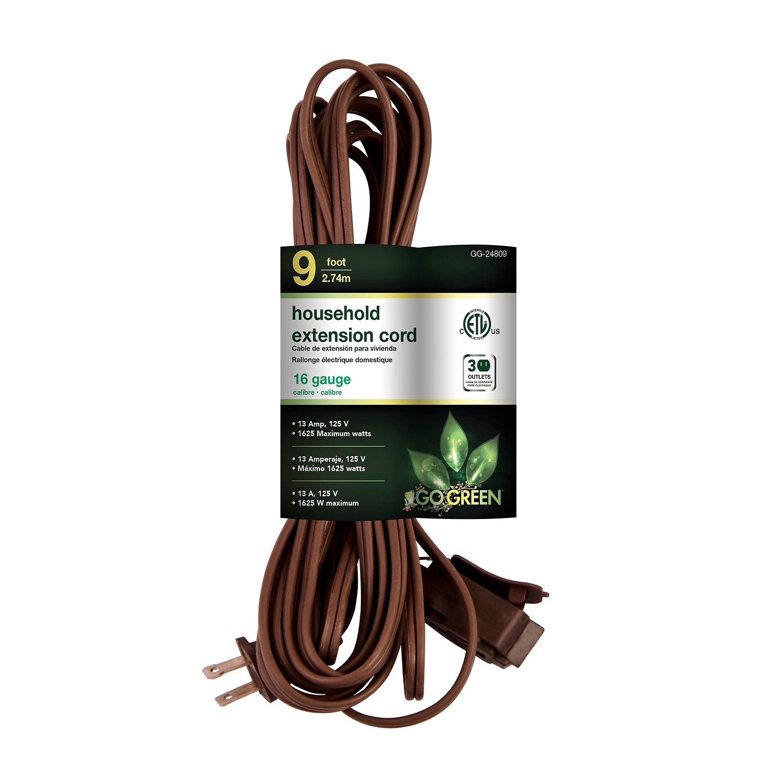GoGreen Power 16/2 9 Household Extension Cord 10pk, Brown - GG-24809