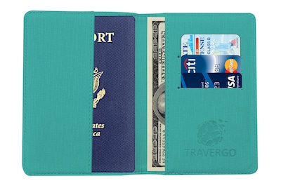 GoGreen Power Travergo Canvas Leather Passport Holder, Blue (TR1220BL)