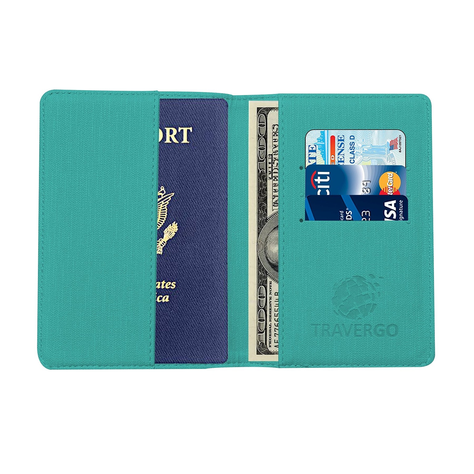 GoGreen Power Travergo Canvas Leather Passport Holder, Blue (TR1220BL)