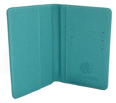 GoGreen Power Travergo Canvas Leather Passport Holder, Blue (TR1220BL)