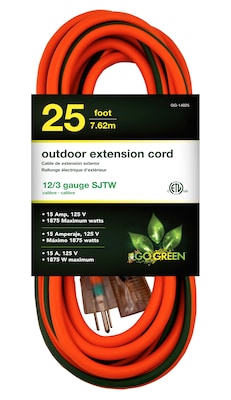 GoGreen Power 25 Indoor/Outdoor Extension Cord, 12 AWG, Orange (GG-14025)