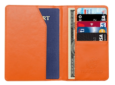 GoGreen Power Travergo PU Leather Passport Holder, Orange (TR1240OR)