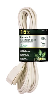 GoGreen Power 15 Extension Cord, 3-Outlet, 16 AWG, White (GG-24715-3)