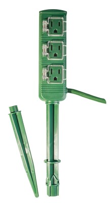 GoGreen Power 18/2 18 3-Outlet Outdoor Power Stake, Green - GG-36004