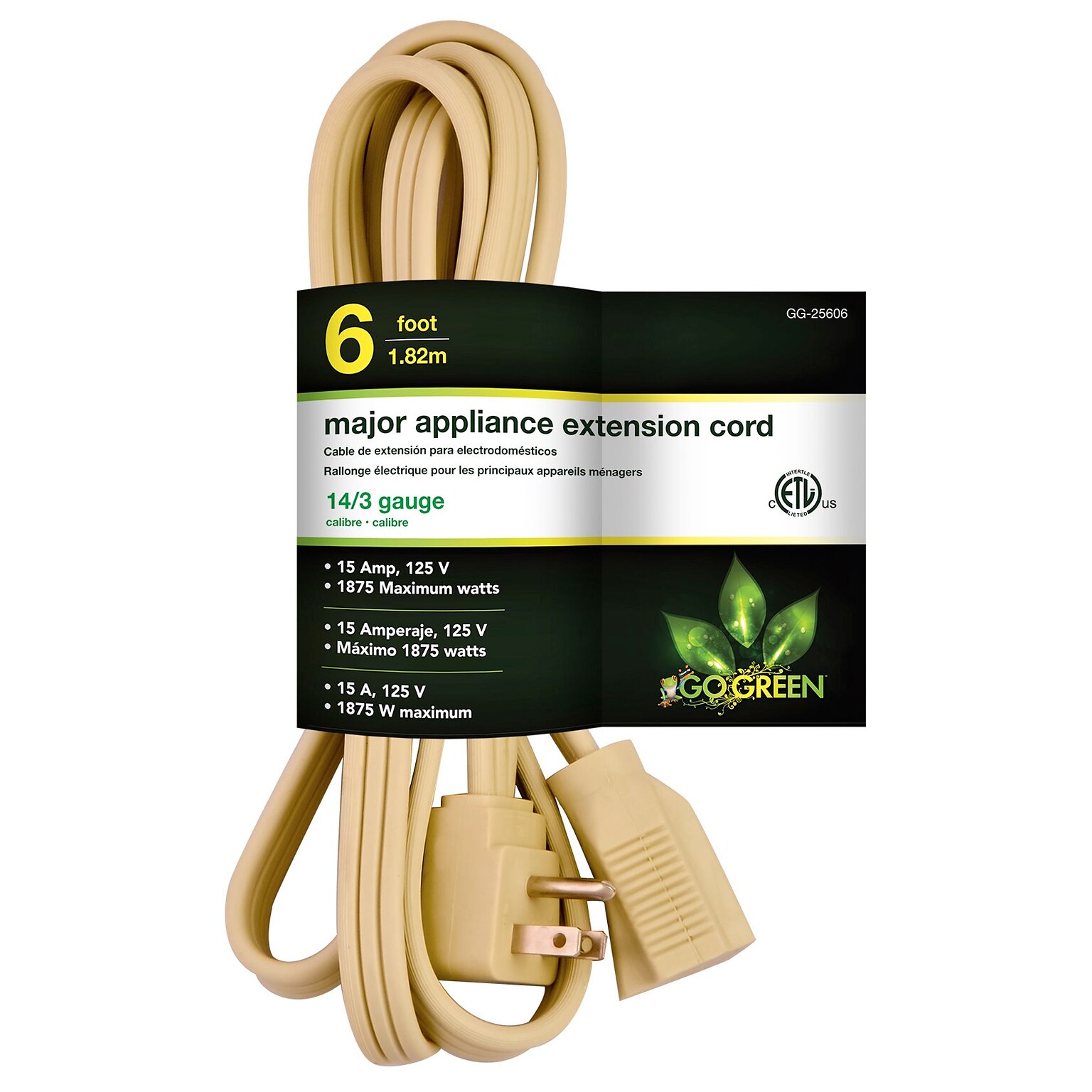 GoGreen Power 14/3 6 Appliance Cord 3pk, Beige - GG-25606
