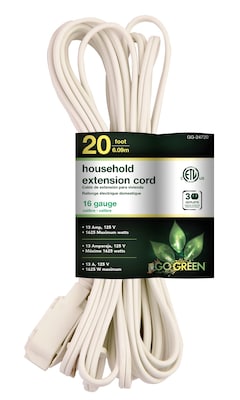 GoGreen Power 16/2 20 Household Extension Cord 3pk, White - GG-24720