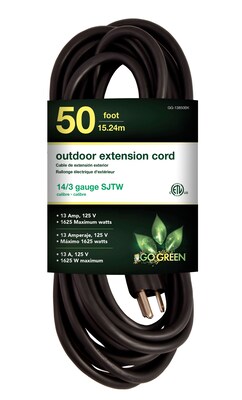 Go Green Power 50 Indoor/Outdoor Extension Cord, 14 AWG, Black (GG-13850BK)