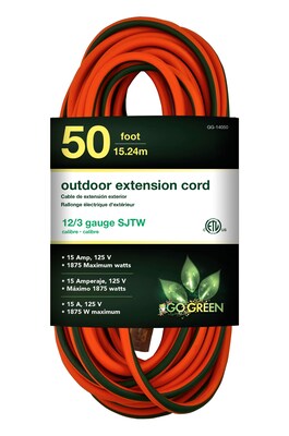 GoGreen Power 12/3 50 Heavy Duty Extension Cord, Lighted End - Orange, GG-14050