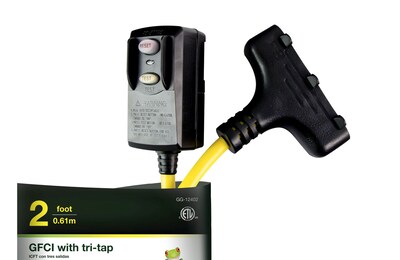 GoGreen Power 12/3 2' Portable Tri-Tap GFCI, Yellow - GG-12402