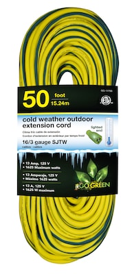 GoGreen Power 16/3 50 Heavy Duty Cold Weather Extension - Lighted End, Yellow - GG-17750