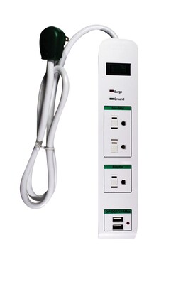 GoGreen Power 3 Surge Protector, 3 Outlet, White (GG-13103USB)