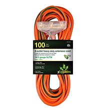 GoGreen Power 14/3 100 3-Outlet Heavy Duty Extension Cord, Lighted End - Orange, GG-15100