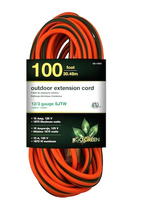 GoGreen Power 100 Indoor/Outdoor Extension Cord, 12 AWG, Orange (GG-14000)