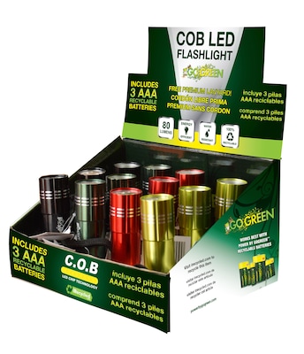 GoGreen Power COB LED Flashlight Display, Assorted Colors (GG-113-COBD12)