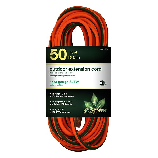GoGreen Power 14/3 50 Heavy Duty Extension Cord - Lighted End, Orange - GG-13850