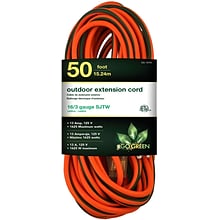 GoGreen Power 50 Indoor/Outdoor Extension Cord, 16 AWG, Orange (GG-13750)