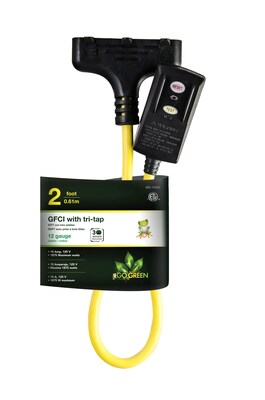 GoGreen Power 12/3 2 Portable Tri-Tap GFCI, Yellow (GG-12402)