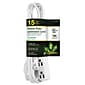 GoGreen Power 15' Extension Cord, 3-Outlet, 16 AWG, White (GG-19615)