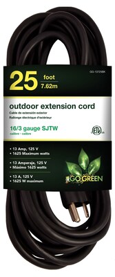 GoGreen Power 16/3 25 Heavy Duty Extension Cord, Black - GG-13725BK