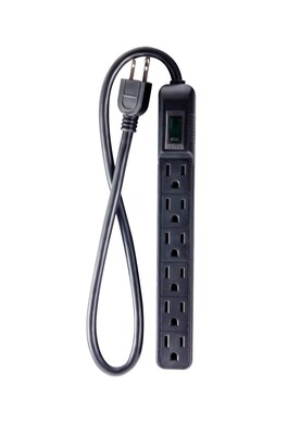 Power by GoGreen 6 Outlet Mini Surge Protector, 2 cord, Black, GG-16103MINBK