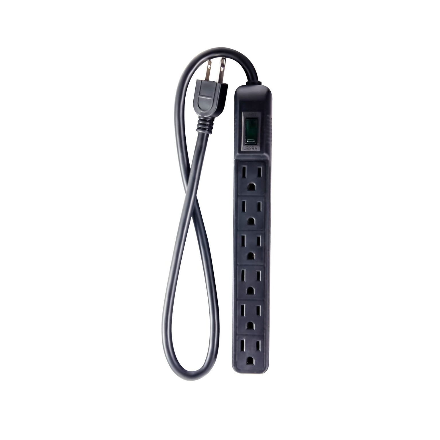 Power by GoGreen 6 Outlet Mini Surge Protector, 2 cord, Black, GG-16103MINBK
