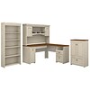 Bush Furniture Fairview 60W L Shaped Desk with Hutch, Storage Cabinet with Drawer and 5 Shelf Bookca