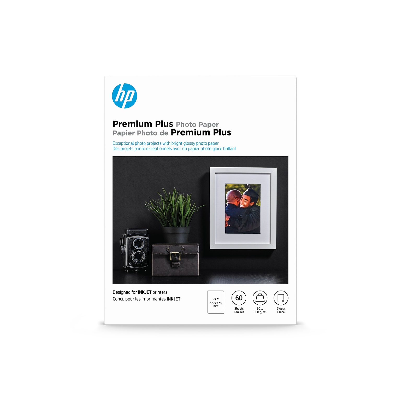 HP Premium Plus Glossy Photo Paper, 5 x 7, 60 Sheet/Pack (CR669A)