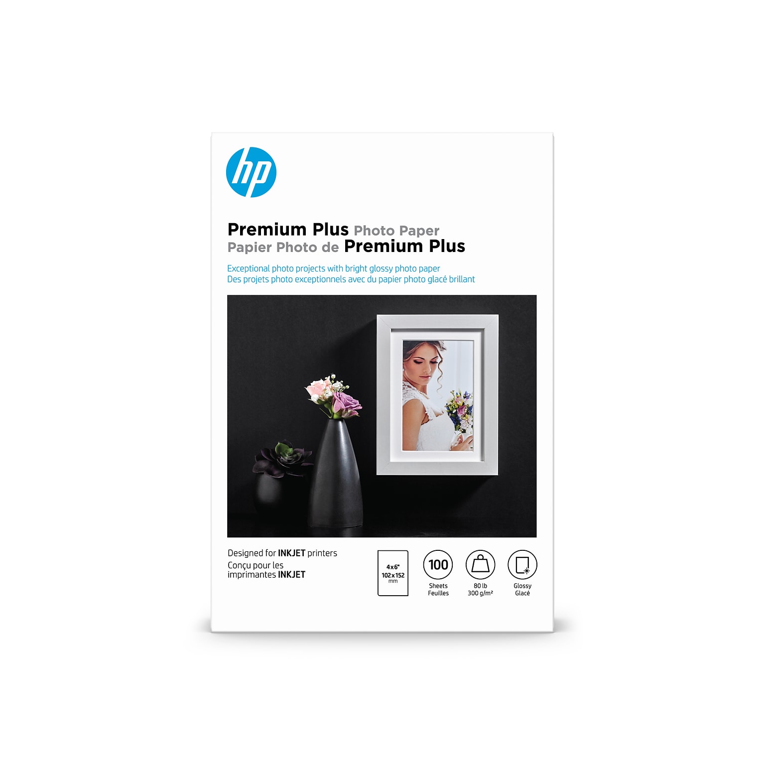 HP Premium Plus Glossy Photo Paper, 4 x 6, 100 Sheet/Pack (CR668A)