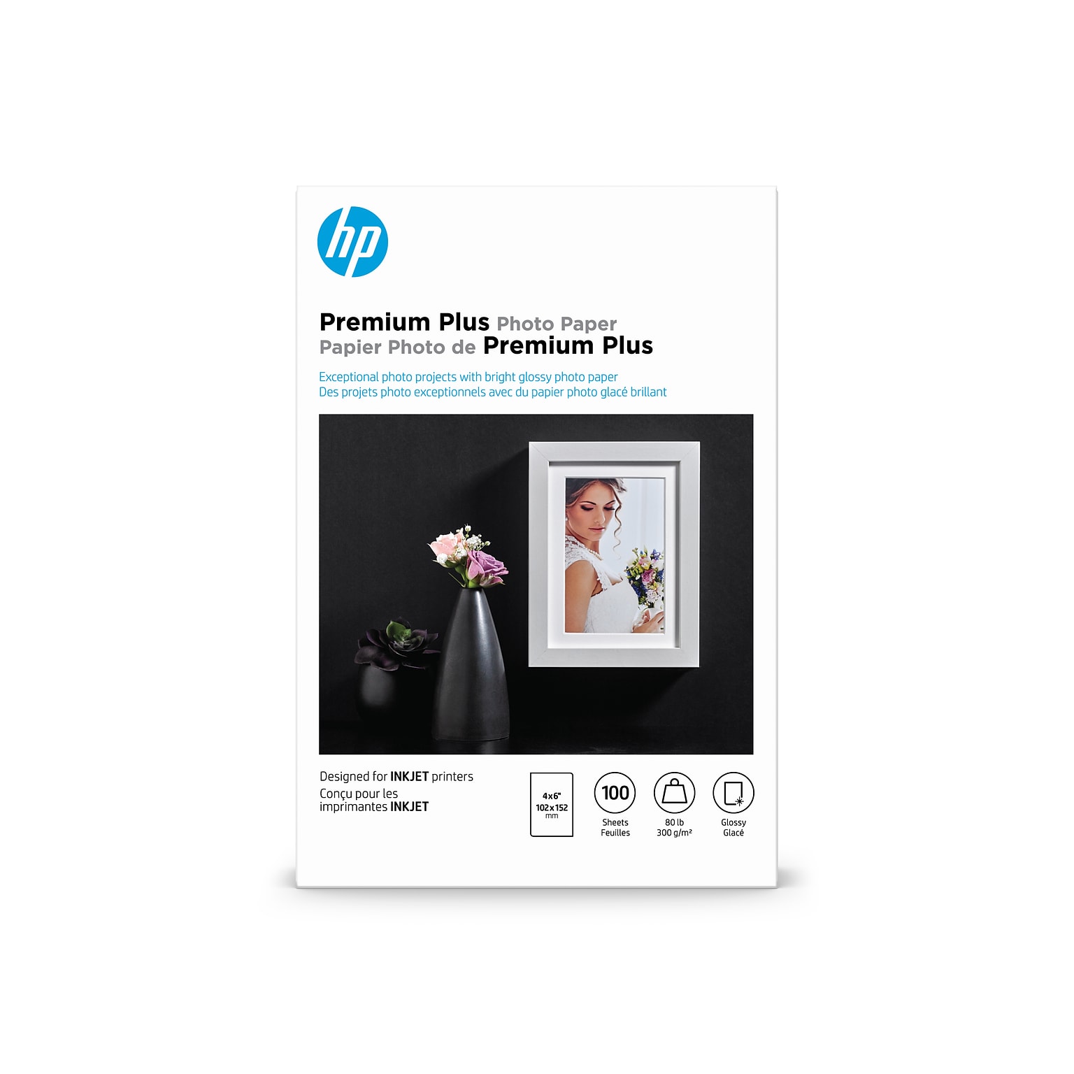 HP Premium Plus Glossy Photo Paper, 4 x 6, 100 Sheets/Pack (CR668A)