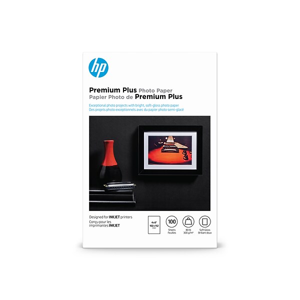 HP Premium Plus Soft Glossy Photo Paper, 4 x 6, 100/Pack (CR666A)