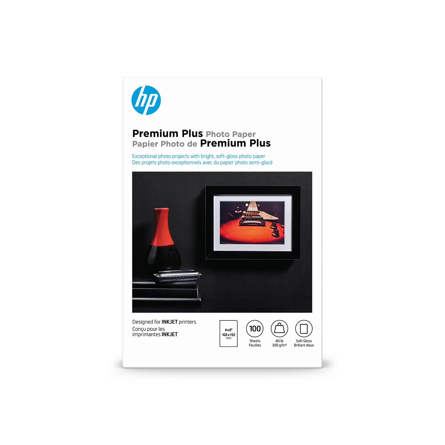 HP Premium Plus Glossy Photo Paper, 4 x 6, 100 Sheets/Pack (CR666A)