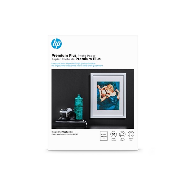 HP Premium Plus Glossy Photo Paper, 8.5 x 11, 50/Pack (CR664A)