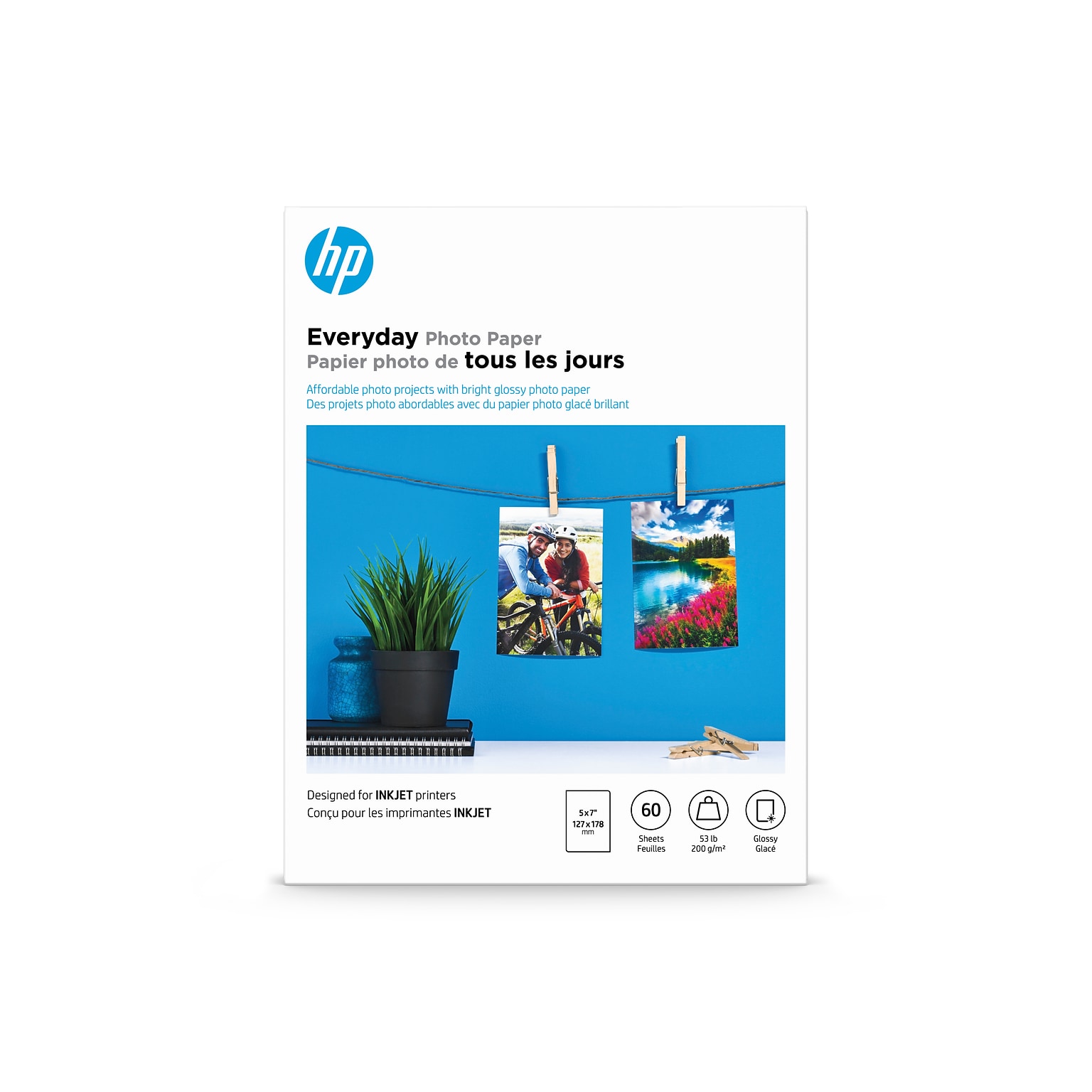 HP Everyday Photo Paper Glossy Photo Paper, 5 x 7, 60 Sheets/Pack (CH097A)