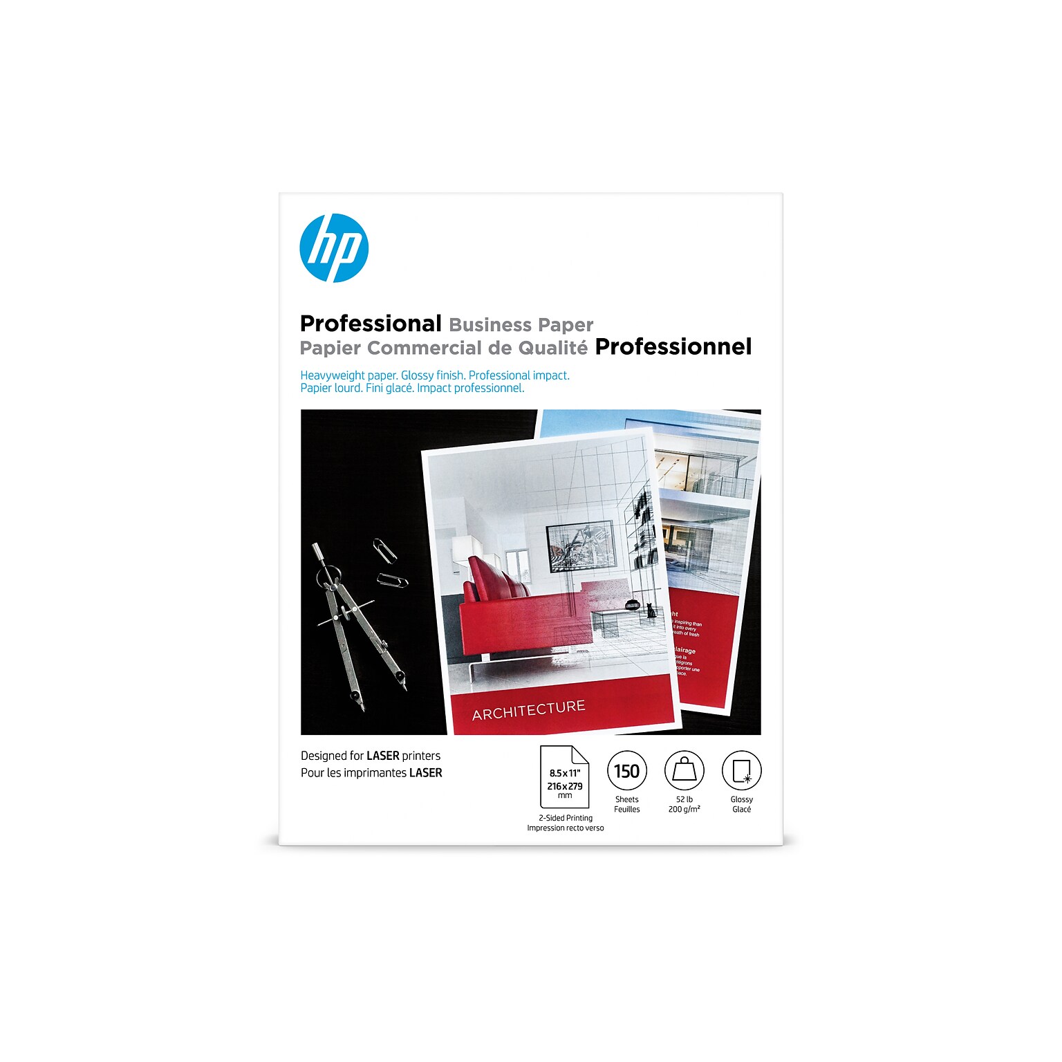HP Professional Glossy Brochure Paper, 8.5 x 11, 150 Sheets/Pack (4WN10A)