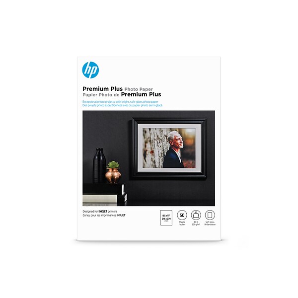 HP Premium Plus Soft Glossy Photo Paper, 8.5 x 11, 50/Pack (CR667A)