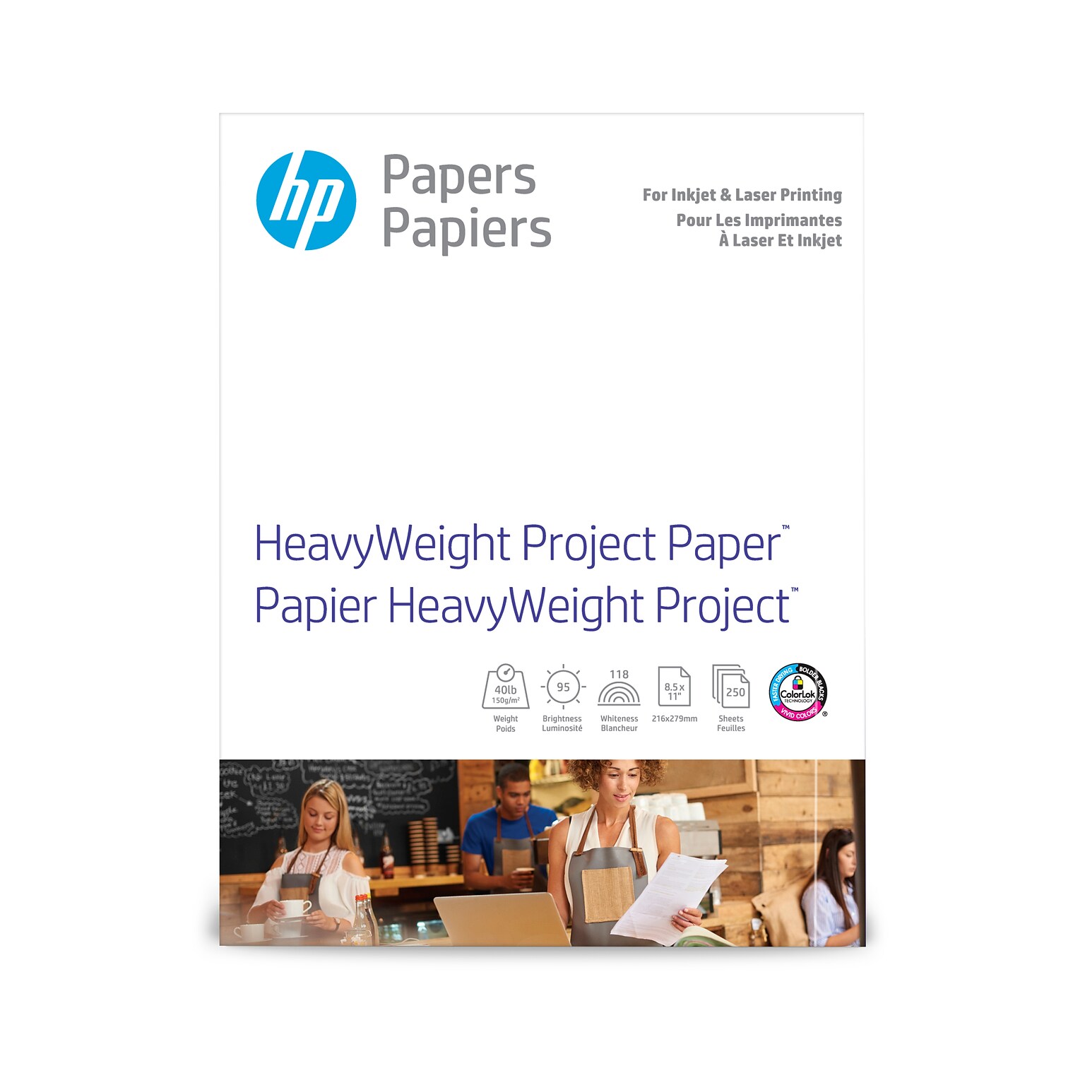 HP HeavyWeight 8.5 x 11 Multipurpose Paper, 40 lbs., 95 Brightness, 250 sheets (Z4R14A)