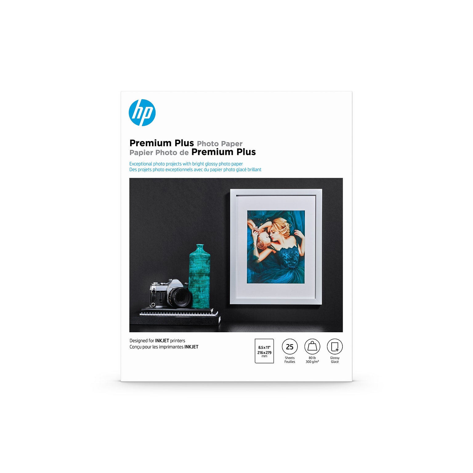 HP Premium Plus Photo Paper, Glossy, 8.5 x 11, 25 Sheets/Pack (CR670A)