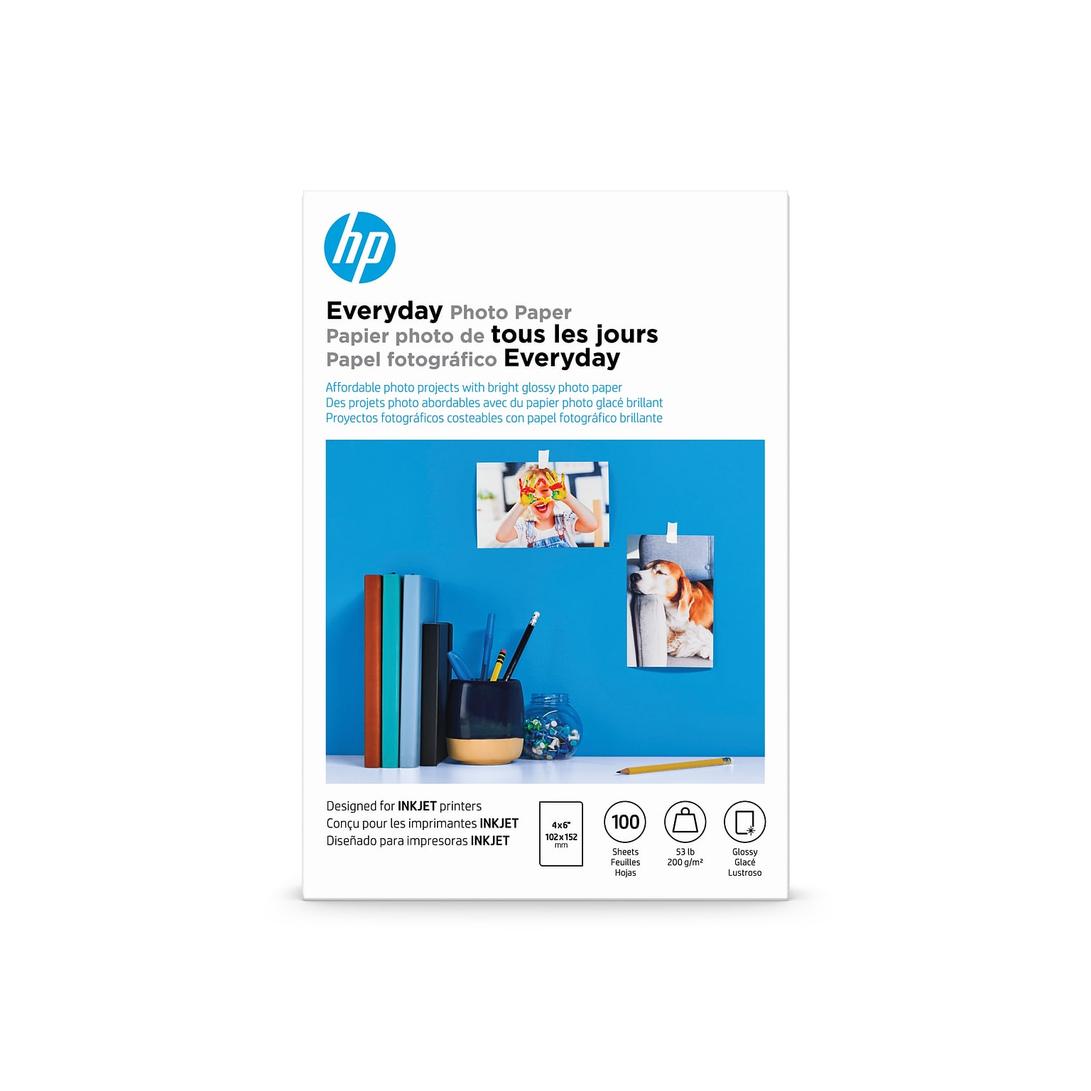 HP Everyday Glossy Photo Paper, 4 x 6, 100 Sheet/Pack (CR759A)