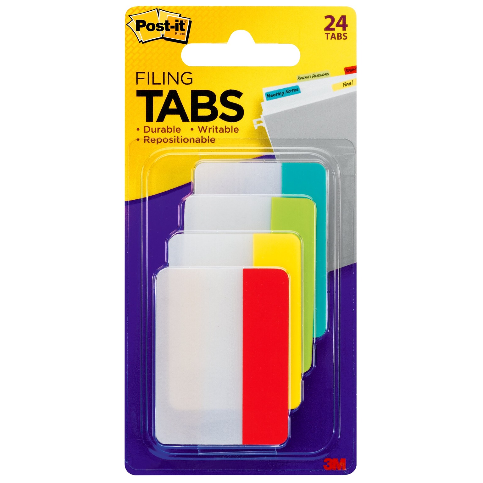 Post-it Durable Tabs, 2 Wide, Assorted Colors, 24 Tabs/Pack (686-ALYR)