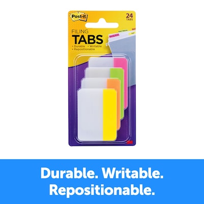 Post-it Tabs, 2 Wide, Solid, Assorted Colors, 24 Tabs/Pack (686-PLOY)