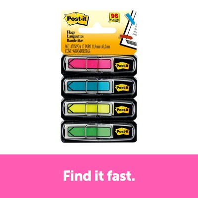 Post-it® Arrow Flags, .47 Wide, Assorted Colors, 96 Flags/Pack (684-ARR4)