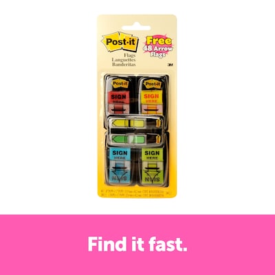 Post-it® Sign Here Message Flags Value Pack, .94 Wide, Assorted Colors, 200 Flags/Pack plus Bonus