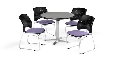 OFM 36 Round Flip Top Gray Nebula Table with Four Lavender Chairs (PKG-BRK-165-0018)